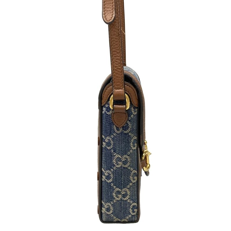 Gucci Shoulder Bag Horsebit 1955 625615 Navy Ivory And Dark Brown Leather