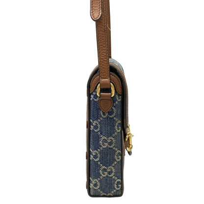 Gucci Shoulder Bag Horsebit 1955 625615 Navy Ivory And Dark Brown Leather