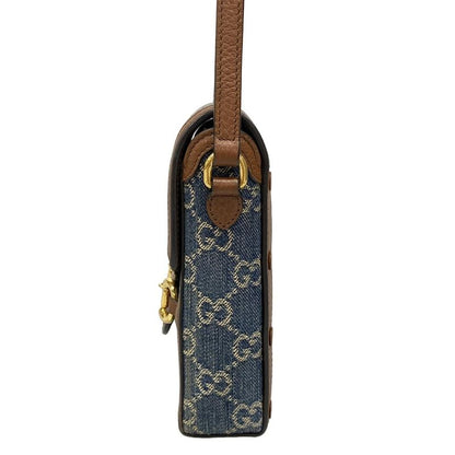Gucci Shoulder Bag Horsebit 1955 625615 Navy Ivory And Dark Brown Leather