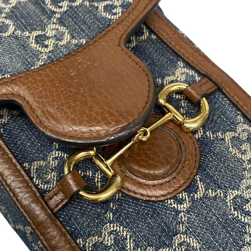 Gucci Shoulder Bag Horsebit 1955 625615 Navy Ivory And Dark Brown Leather