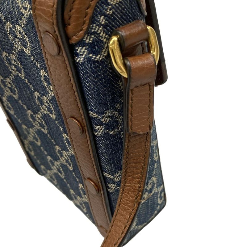 Gucci Shoulder Bag Horsebit 1955 625615 Navy Ivory And Dark Brown Leather