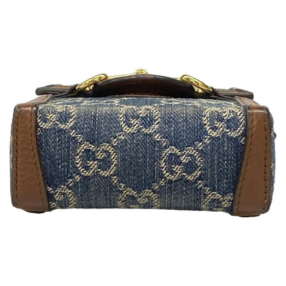 Gucci Shoulder Bag Horsebit 1955 625615 Navy Ivory And Dark Brown Leather