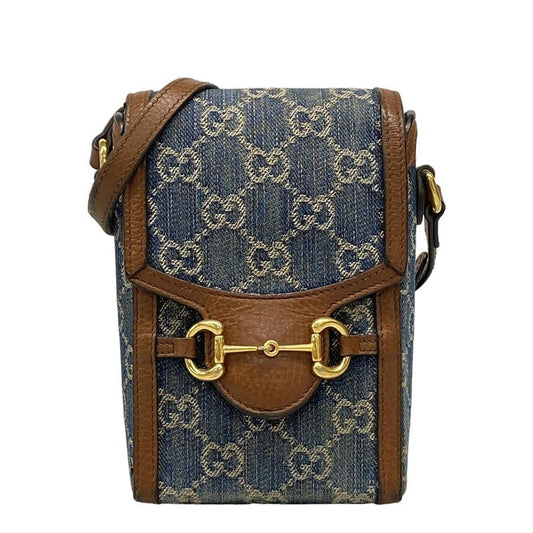 Gucci Shoulder Bag Horsebit 1955 625615 Navy Ivory And Dark Brown Leather