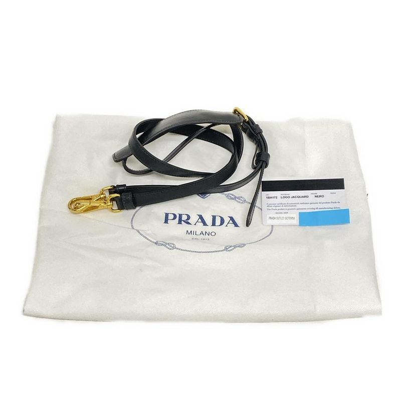 Prada Tote Bag Logo Jacquard 1ba172 Black Leather