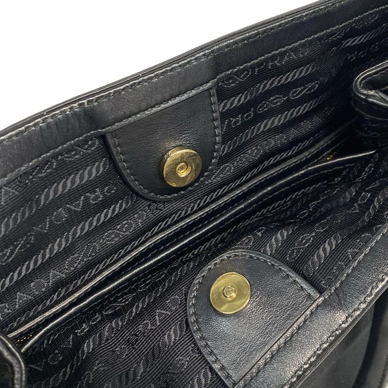 Prada Tote Bag Logo Jacquard 1ba172 Black Leather