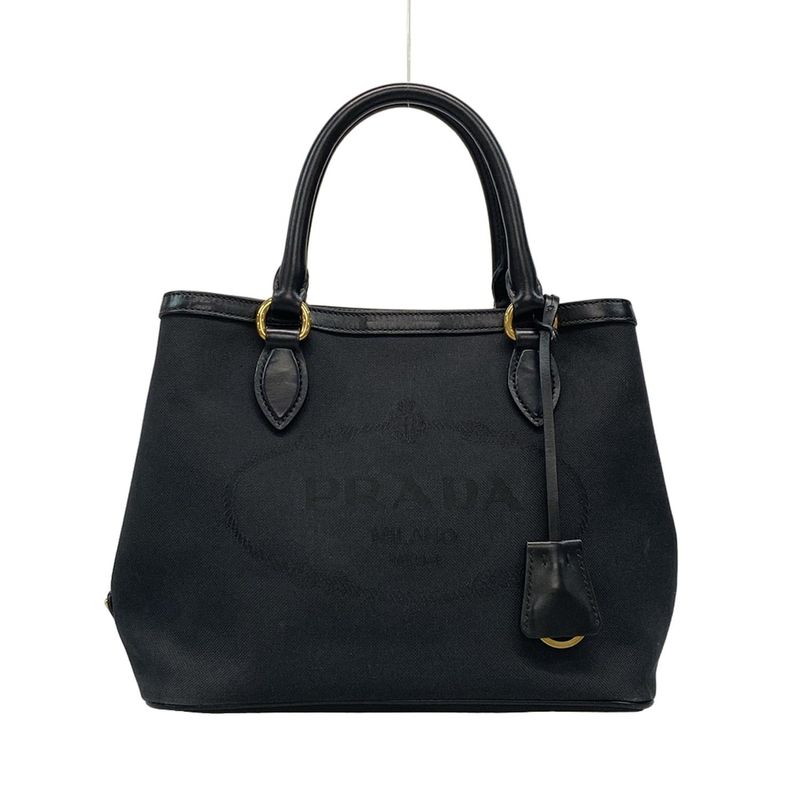 Prada Tote Bag Logo Jacquard 1ba172 Black Leather