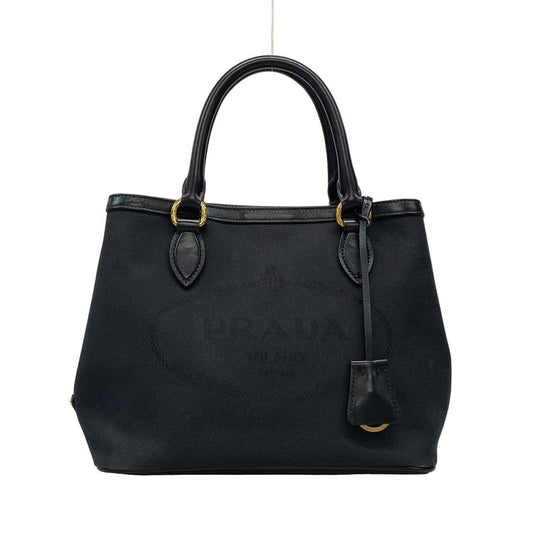 Prada Tote Bag Logo Jacquard 1ba172 Black Leather