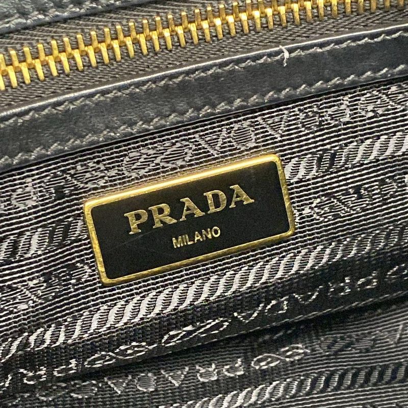 Prada Tote Bag Logo Jacquard 1ba172 Black Leather