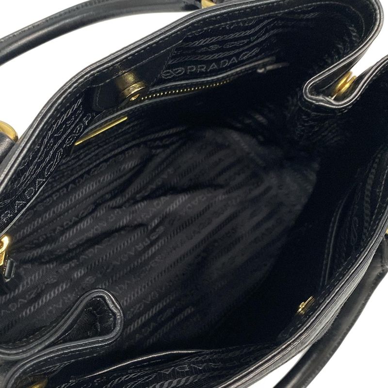 Prada Tote Bag Logo Jacquard 1ba172 Black Leather