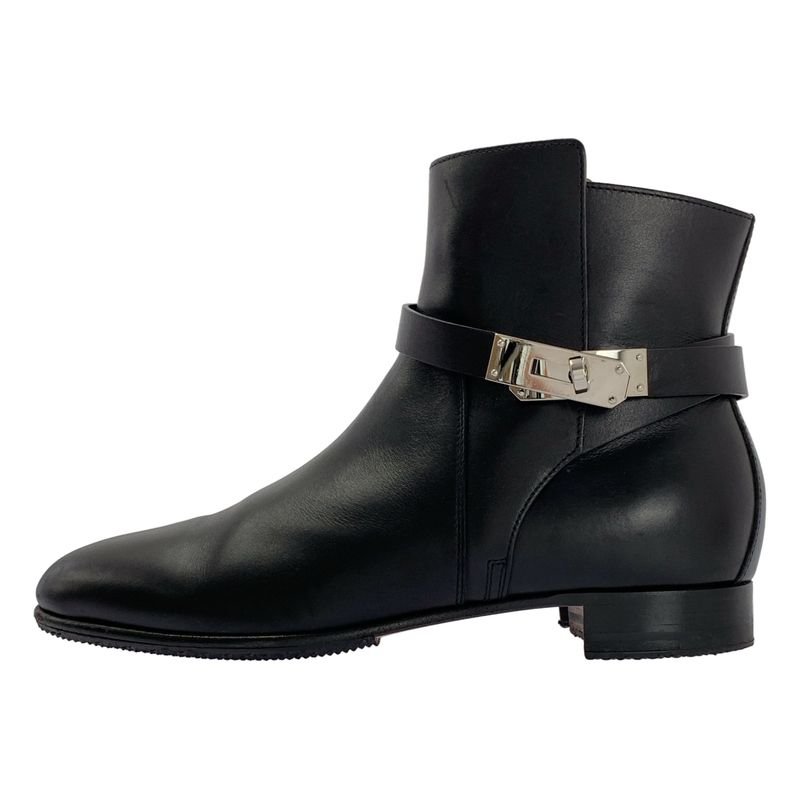 Hermes NEO Kelly Leather Short Boots - 38 - Black - Women's
