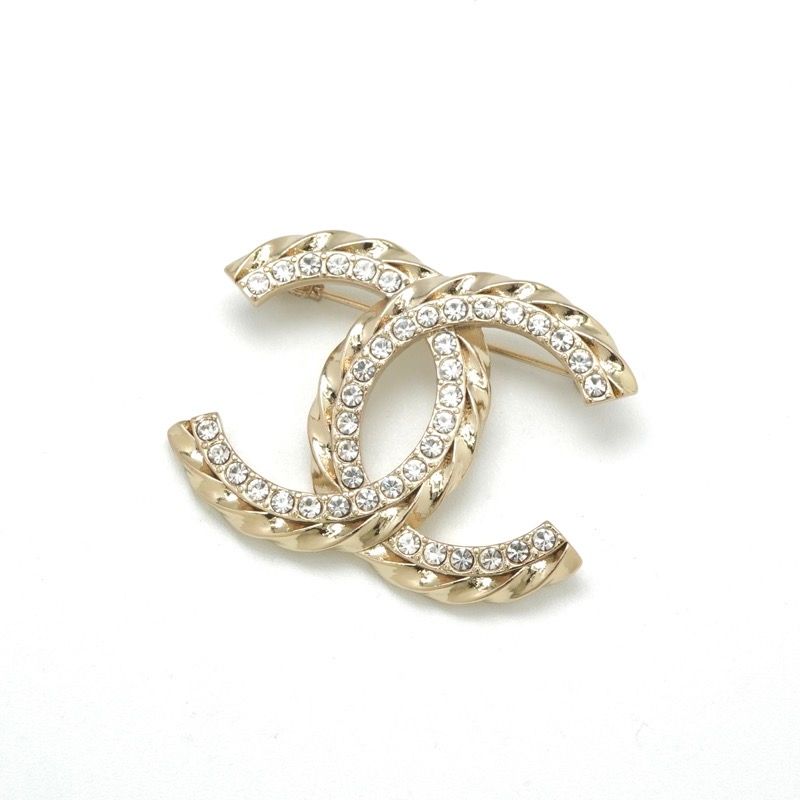 Chanel Brooch Corsage Gold Here Mark Rhinestone