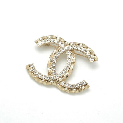 Chanel Brooch Corsage Gold Here Mark Rhinestone