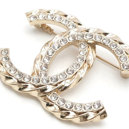 Chanel Brooch Corsage Gold Here Mark Rhinestone