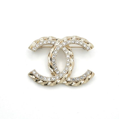 Chanel Brooch Corsage Gold Here Mark Rhinestone