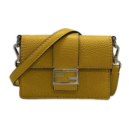 Fendi Shoulder Bag Micro Flat Baguette 7m0311 Yellow Mini Bag Leather