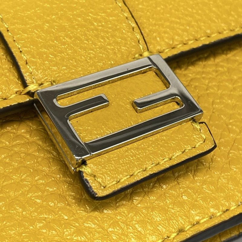 Fendi Shoulder Bag Micro Flat Baguette 7m0311 Yellow Mini Bag Leather