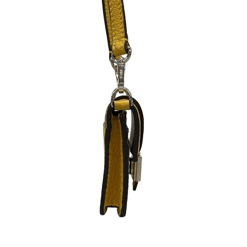 Fendi Shoulder Bag Micro Flat Baguette 7m0311 Yellow Mini Bag Leather