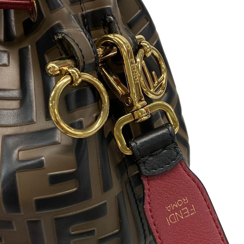 Fendi Shoulder Bag Mon Trezor 8bt298 Brown X Black X Red FF Logo/shape Pressed/d