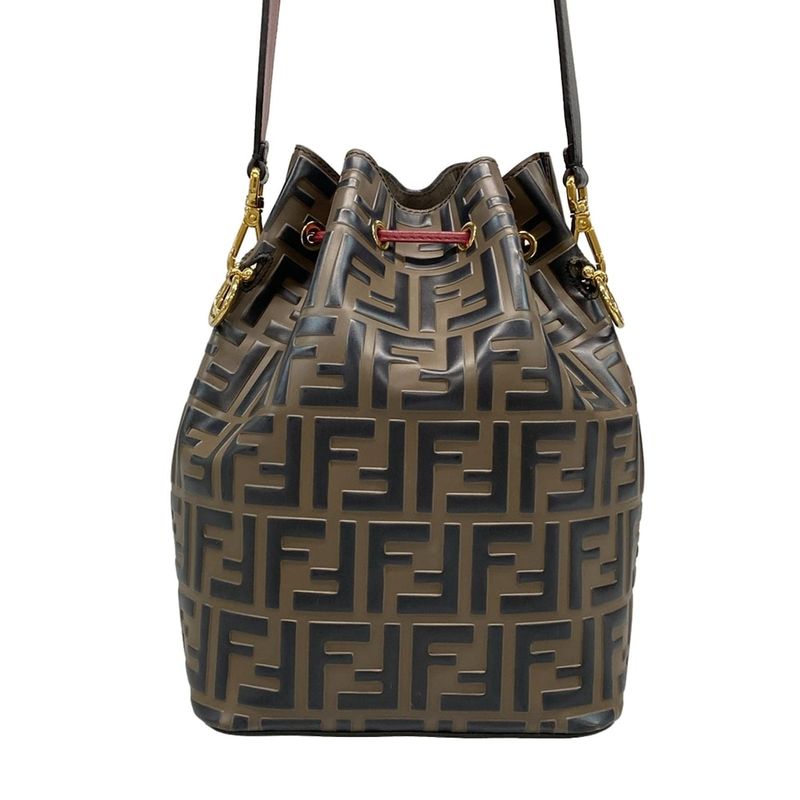 Fendi Shoulder Bag Mon Trezor 8bt298 Brown X Black X Red FF Logo/shape Pressed/d