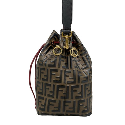 Fendi Shoulder Bag Mon Trezor 8bt298 Brown X Black X Red FF Logo/shape Pressed/d