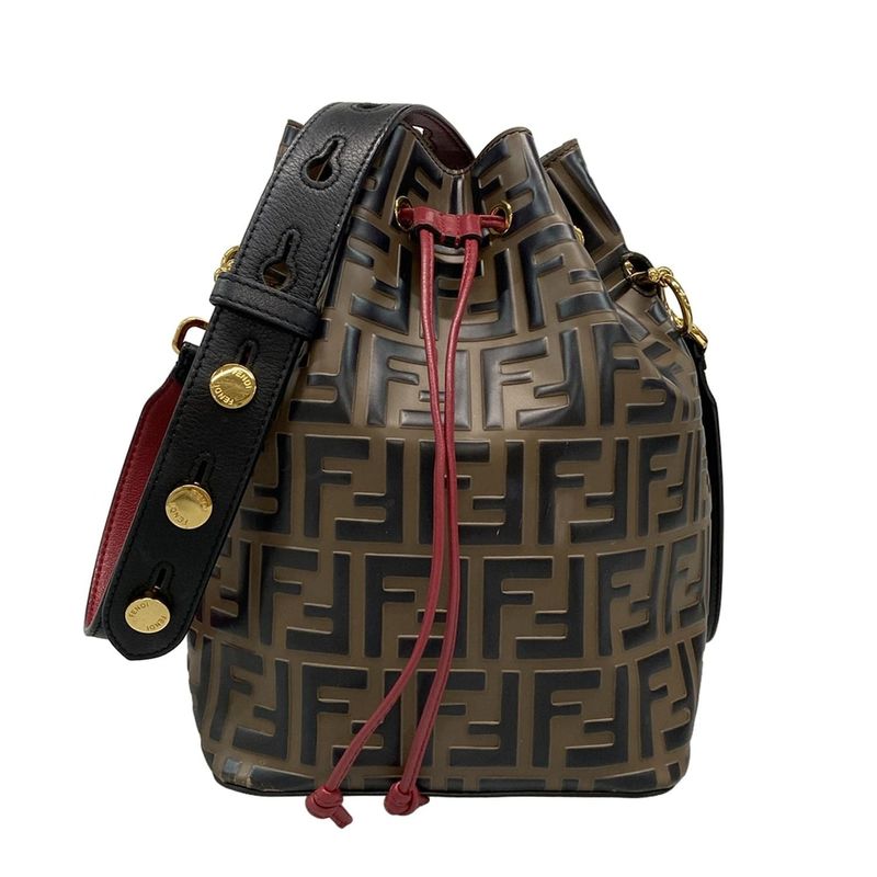 Fendi Shoulder Bag Mon Trezor 8bt298 Brown X Black X Red FF Logo/shape Pressed/d