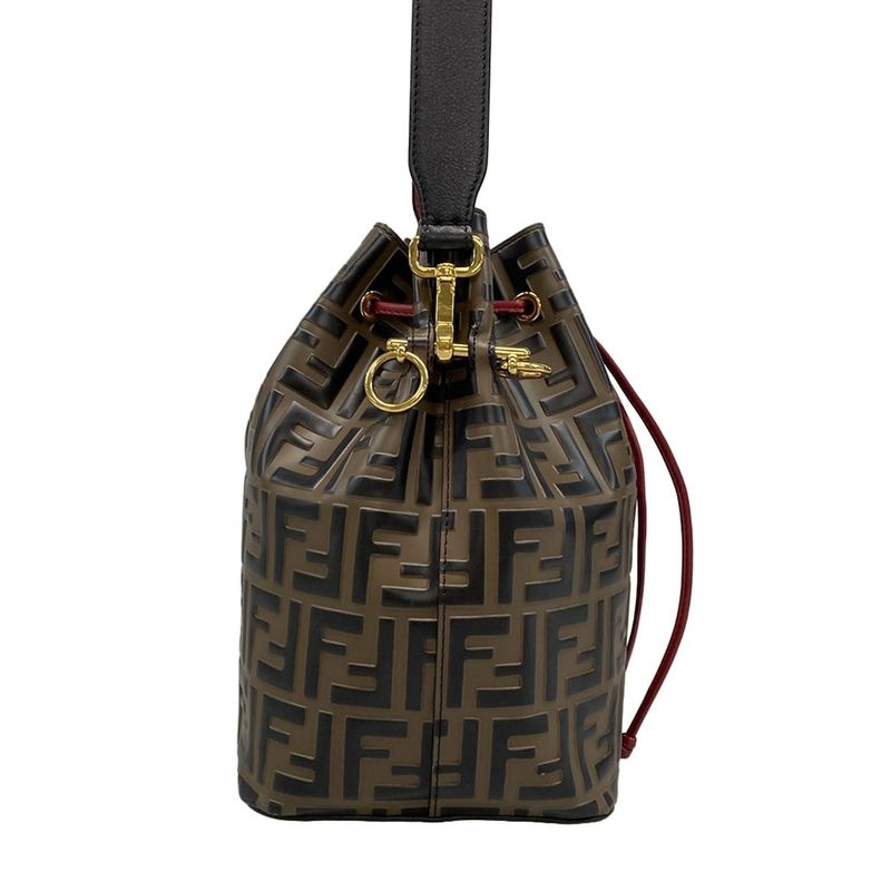 Fendi Shoulder Bag Mon Trezor 8bt298 Brown X Black X Red FF Logo/shape Pressed/d
