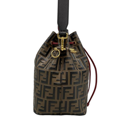 Fendi Shoulder Bag Mon Trezor 8bt298 Brown X Black X Red FF Logo/shape Pressed/d