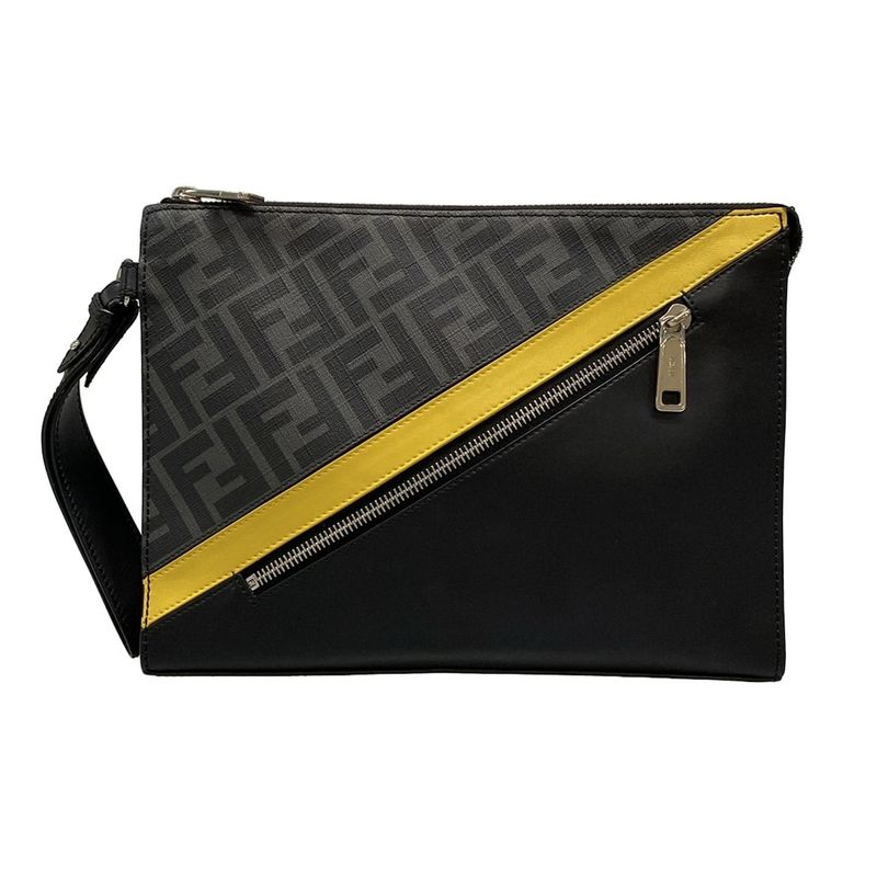Fendi Clutch Bag Diagonal Clutch Bag 7va491 Gray X Black X Yellow Leather