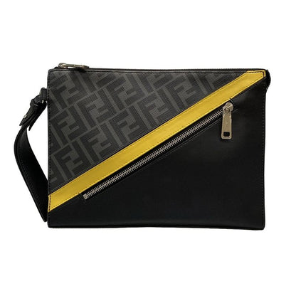 Fendi Clutch Bag Diagonal Clutch Bag 7va491 Gray X Black X Yellow Leather