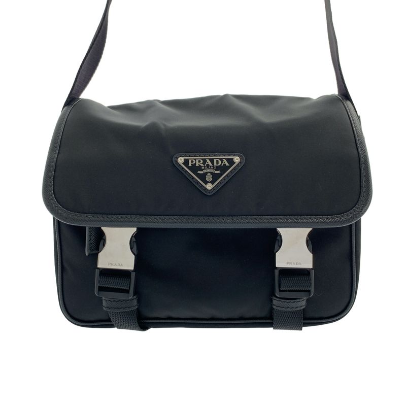 Prada - 2vd034 Pattina Re-nylon Nylon Saffiano Leather Shoulder Bag - Black -