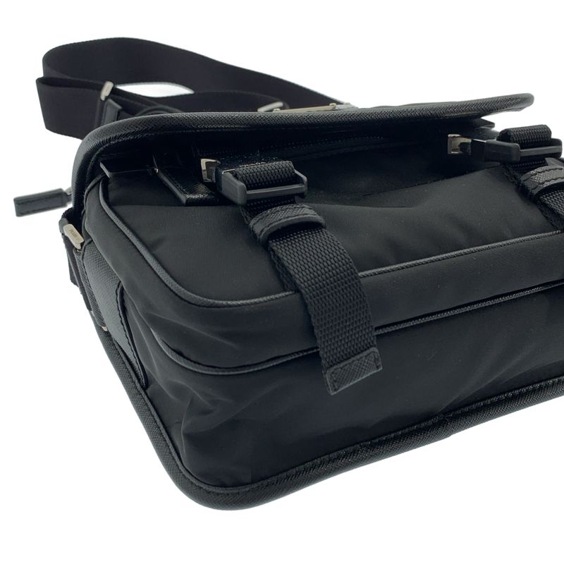 Prada - 2vd034 Pattina Re-nylon Nylon Saffiano Leather Shoulder Bag - Black -