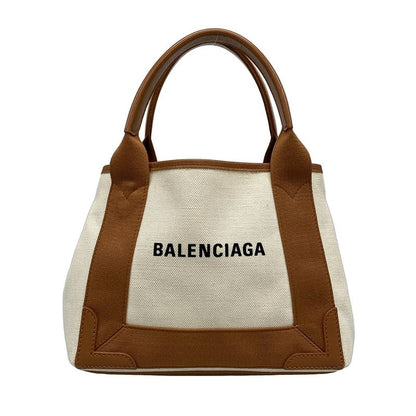 Balenciaga Tote Bag Navy Cabas Su XS 390346 Ivory And Brown Leather