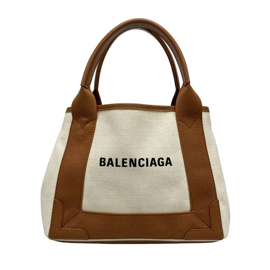 Balenciaga Tote Bag Navy Cabas Su XS 390346 Ivory And Brown Leather