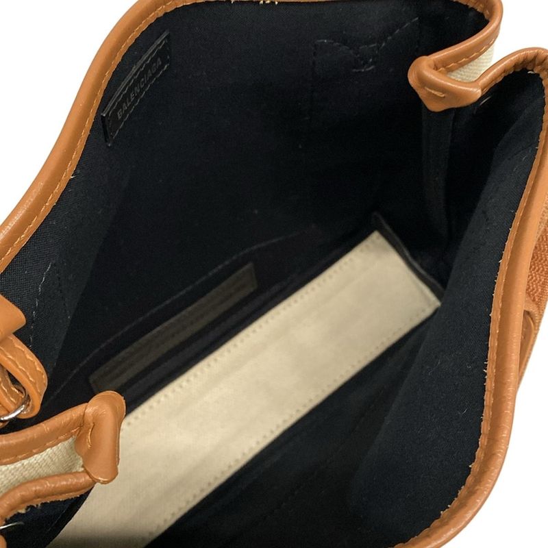 Balenciaga Tote Bag Navy Cabas Su XS 390346 Ivory And Brown Leather