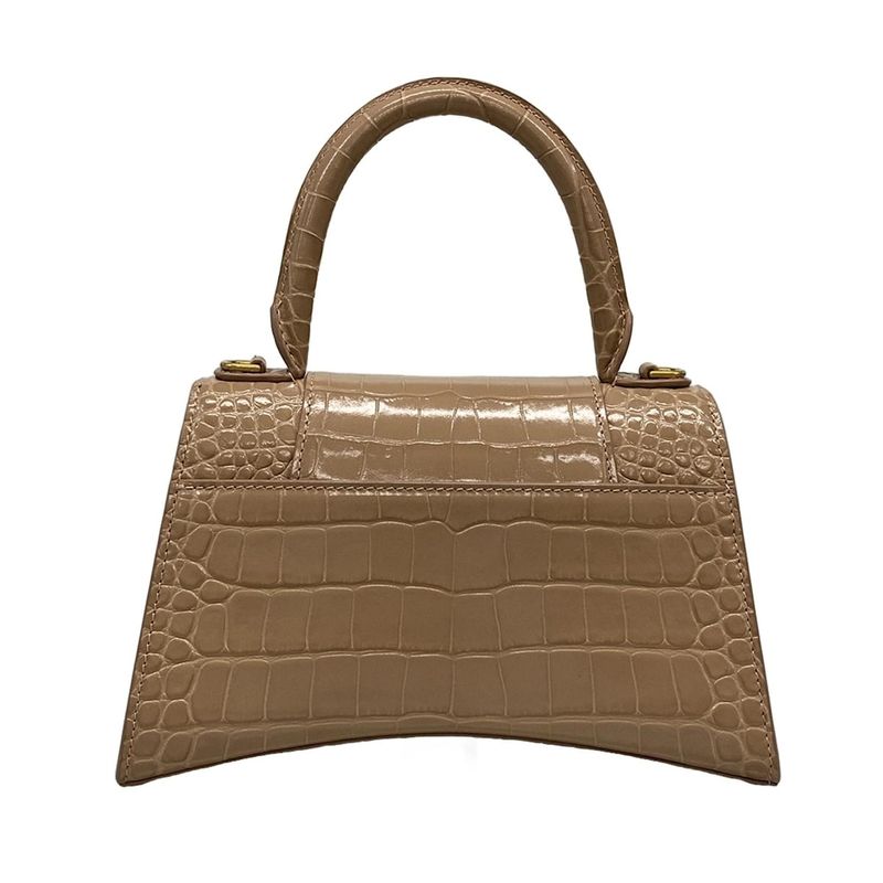 Balenciaga Handbag Hourglass Top Handle Small 593546 Pink Beige Shape Pressed