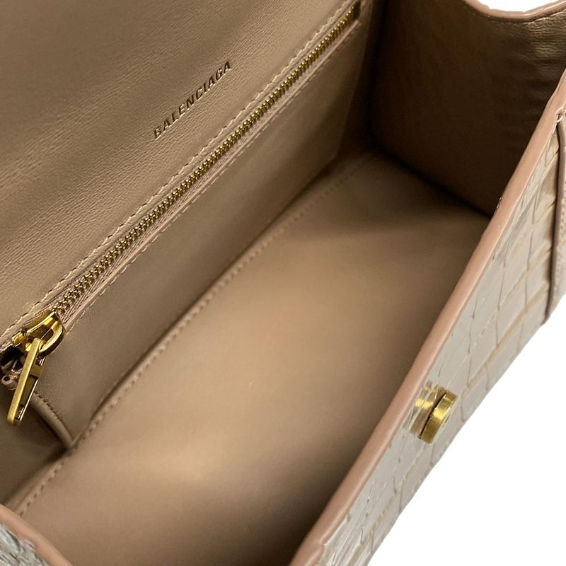 Balenciaga Handbag Hourglass Top Handle Small 593546 Pink Beige Shape Pressed