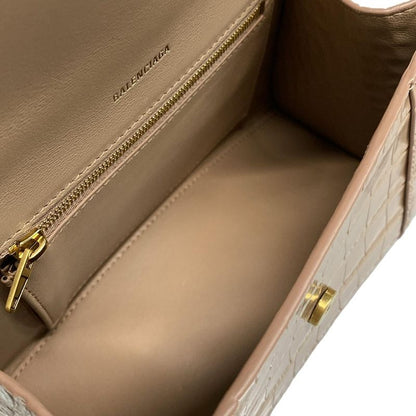 Balenciaga Handbag Hourglass Top Handle Small 593546 Pink Beige Shape Pressed