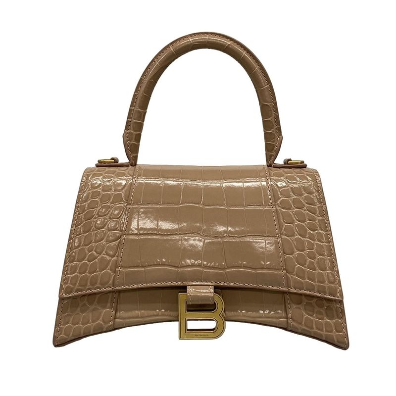 Balenciaga Handbag Hourglass Top Handle Small 593546 Pink Beige Shape Pressed