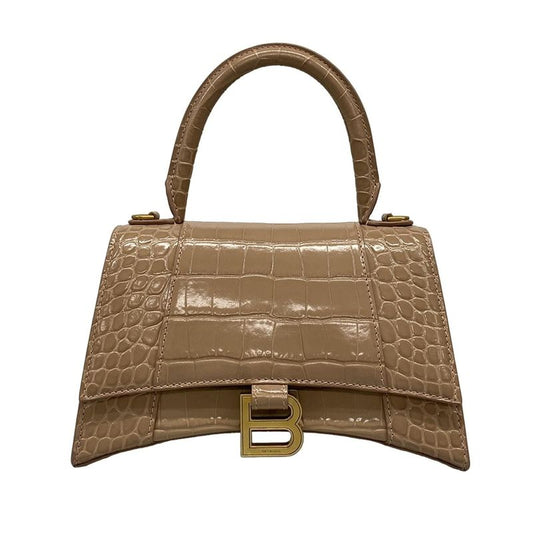 Balenciaga Handbag Hourglass Top Handle Small 593546 Pink Beige Shape Pressed