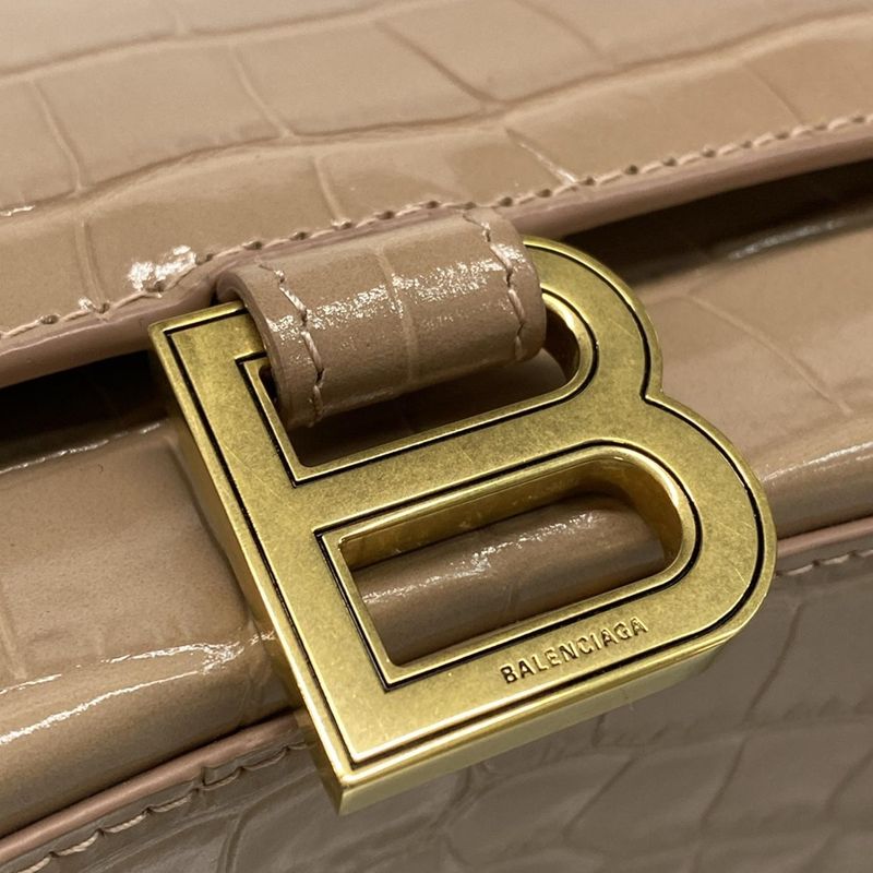 Balenciaga Handbag Hourglass Top Handle Small 593546 Pink Beige Shape Pressed