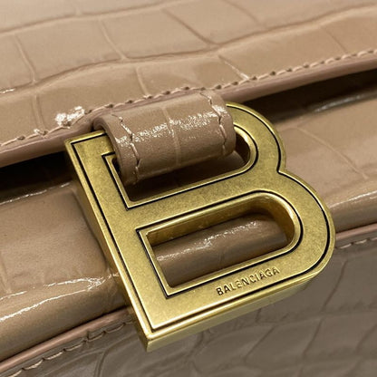 Balenciaga Handbag Hourglass Top Handle Small 593546 Pink Beige Shape Pressed