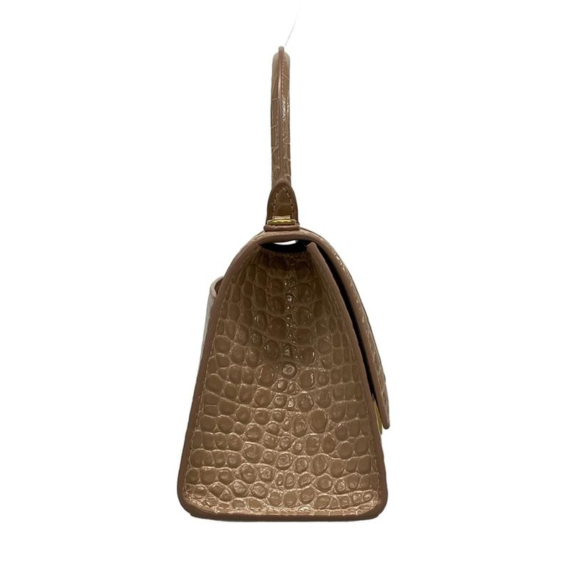 Balenciaga Handbag Hourglass Top Handle Small 593546 Pink Beige Shape Pressed