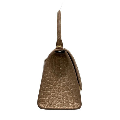 Balenciaga Handbag Hourglass Top Handle Small 593546 Pink Beige Shape Pressed