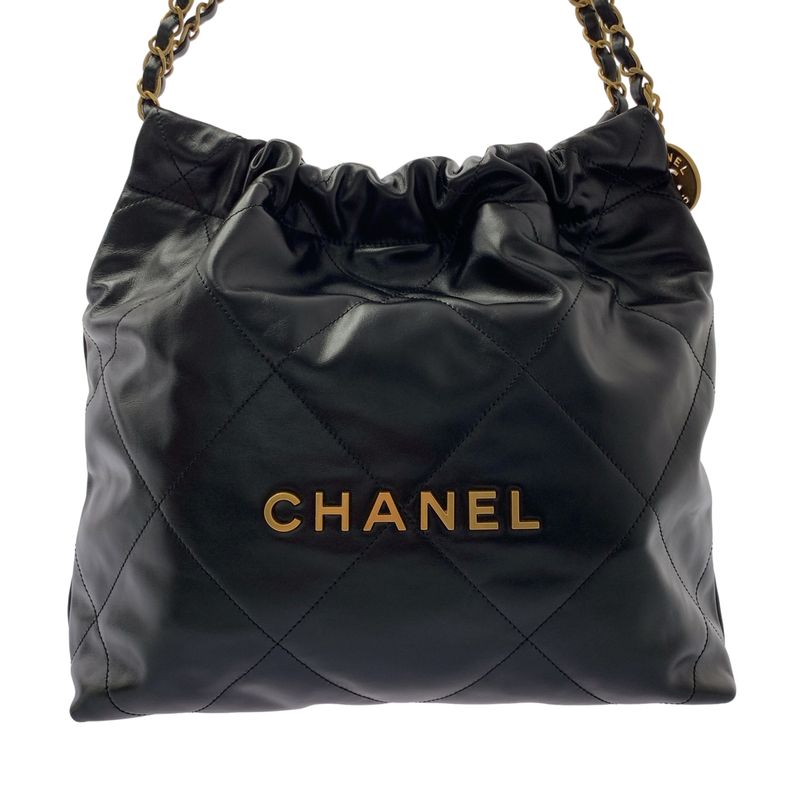 Chanel - Chanel22 Matelasse Shiny Calfskin Chain Bag As3260 - Black Gold -