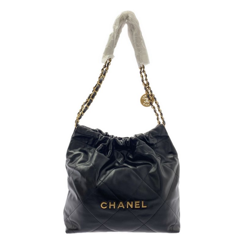 Chanel - Chanel22 Matelasse Shiny Calfskin Chain Bag As3260 - Black Gold -