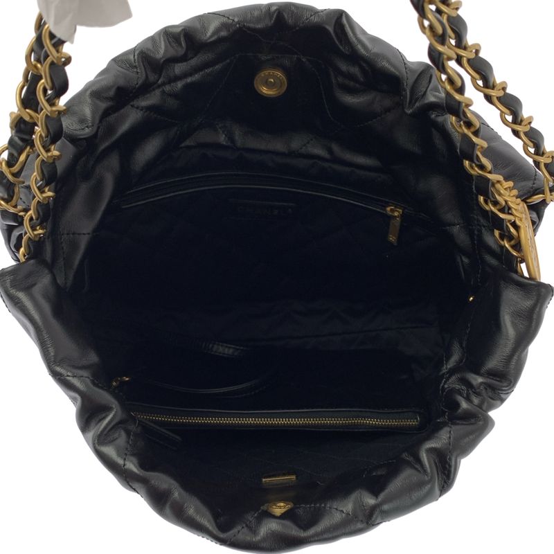 Chanel - Chanel22 Matelasse Shiny Calfskin Chain Bag As3260 - Black Gold -