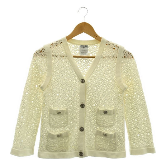 Chanel Cotton Cocoma Button Lace Cardigan | 36 | Ivory | Women