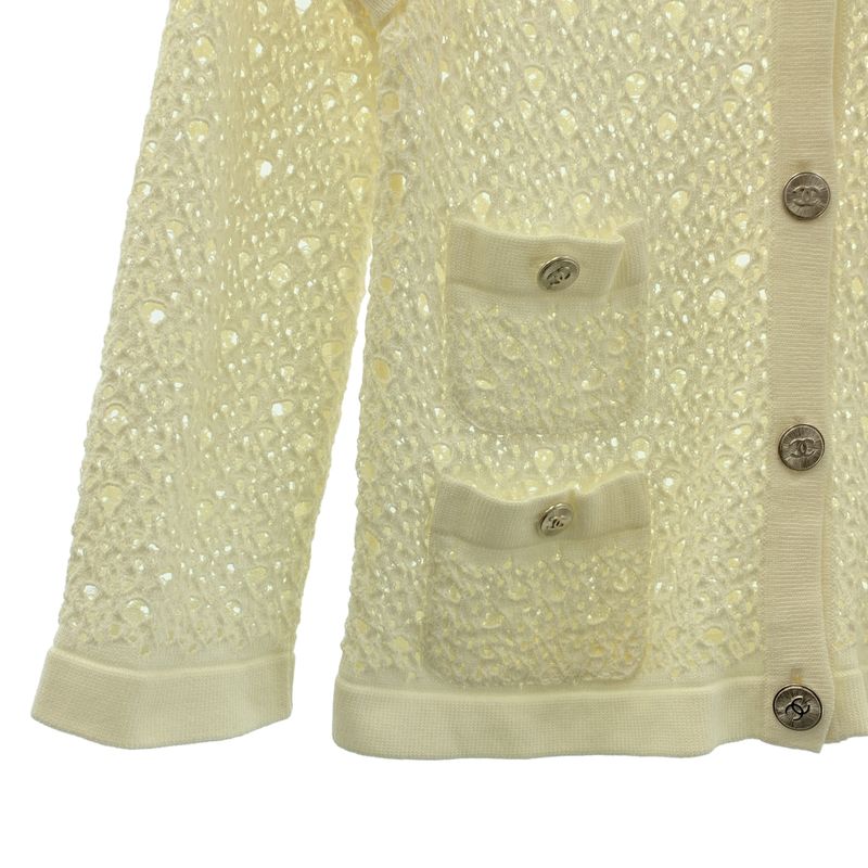 Chanel Cotton Cocoma Button Lace Cardigan | 36 | Ivory | Women