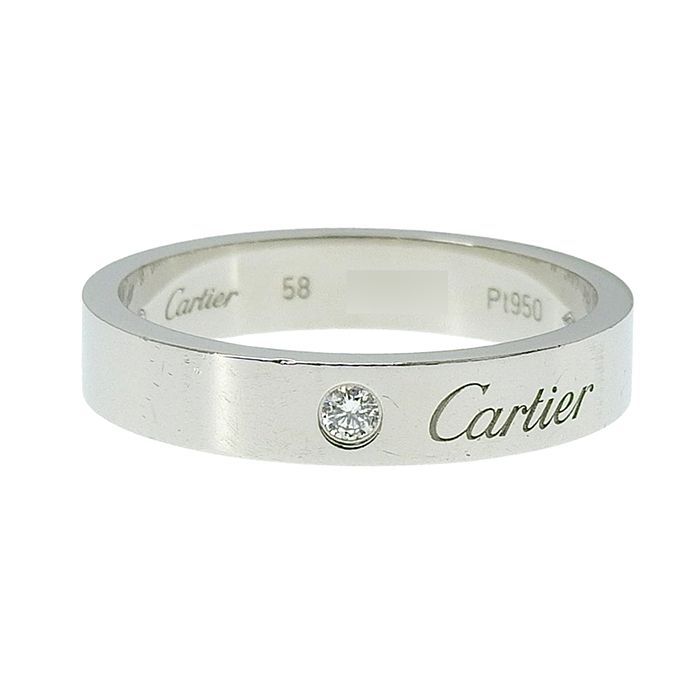 Cartier C De Cartier Engraved 1P Diamond Ring Pt950 Platinum Diamond #58