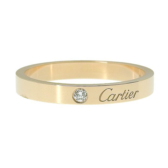 Cartier C De Cartier Engraved 1P Diamond Ring 18K Pink Gold 750 Pink Gold